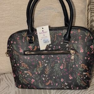 Gloria Vanderbilt Black Floral Satchel